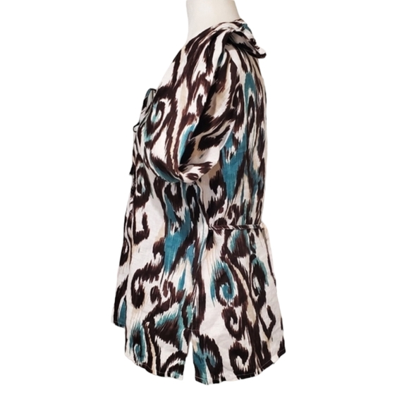 Style & Co Linen Top Womens Petite 8 Animal Print Tie Waist Long Sleeve - Picture 3 of 8